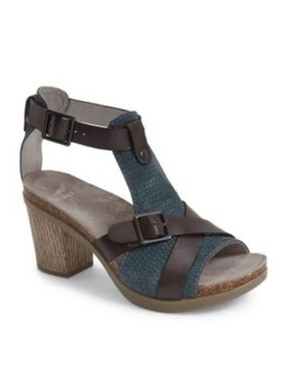 Dansko Women’s Dominique Teal and Brown Block Heel Bohemian Comfy Sandal Size 36